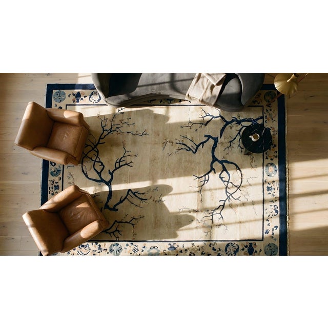 Special Ivory Background Color Asymmetric Pattern Antique Chinese Peking Rug For Sale - Image 10 of 10