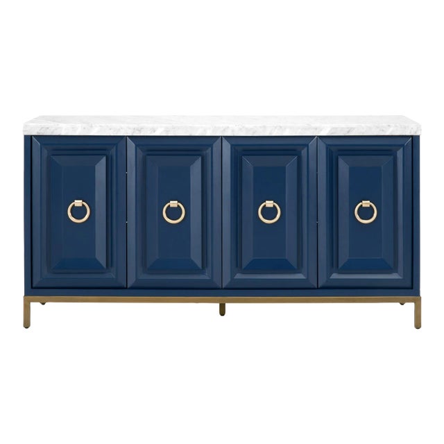 Azure Carrera Media Sideboard, Navy Blue & Brushed Gold For Sale