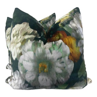 Romo Black Edition “Herbaria Velvet” in Obsidian Pillows- a Pair For Sale
