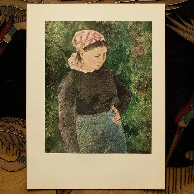 1950s 1955 After Camille Pissarro "Peasant Woman" Vintage Impressionist Full Color Print For Sale - Image 5 of 7