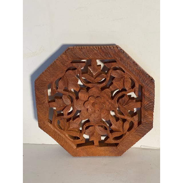 Shabby Chic 1960s Carved Wood Trivets or Wall Decor Plates - Set of 3 For Sale - Image 3 of 6