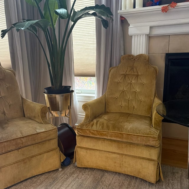 1970s Vintage Pair of Mustard Yellow Velvet Club Chairs Silvercract For Sale - Image 4 of 6