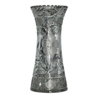 Antique Brilliant Heavy Hand Cut Lead Crystal Vase For Sale