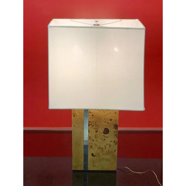 Brown Mid-Century Italian Poplar Briar and Chrome Table Lamp by Tommaso Barbi, 1970s For Sale - Image 8 of 18