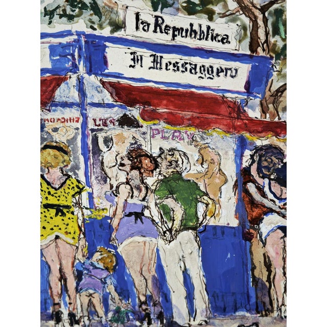 Walter Piacesi, The Newsstand, Mixed Media on Cardboard For Sale - Image 6 of 16