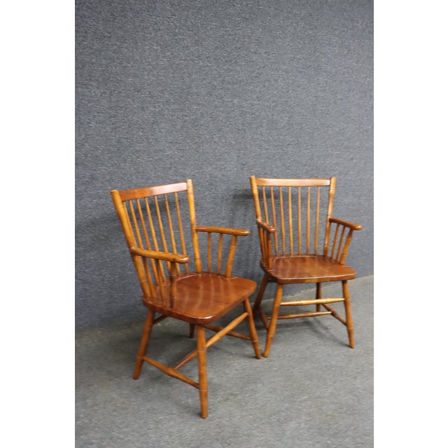 Traditional L. & j.g. Stickley Solid Cherry Fan Back Windsor Armchairs, Pair For Sale - Image 3 of 15