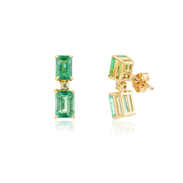 Metal 4.06 Ctw Octagon Cut Emerald Diamond Dangle Earrings - a Pair For Sale - Image 7 of 11