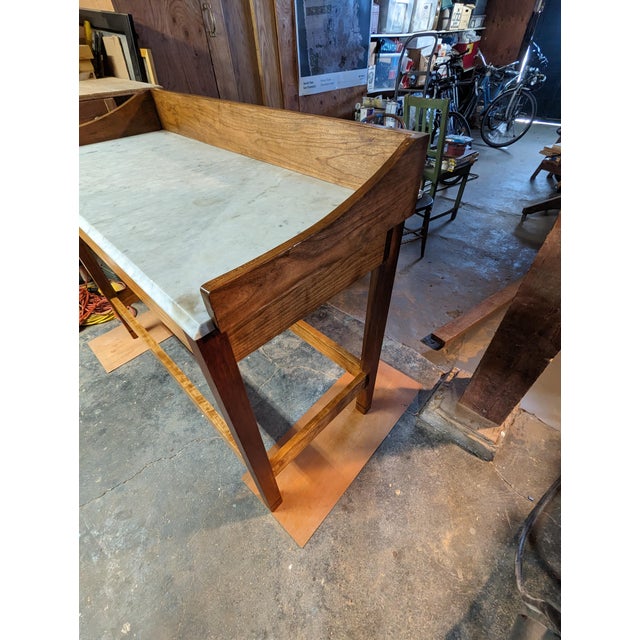 2020s Handcrafted Solid Cherry Pastry Table Featuring Vintage Marble Top for Baker, Chef or Serious Cook's Personal Kichen For Sale - Image 5 of 7