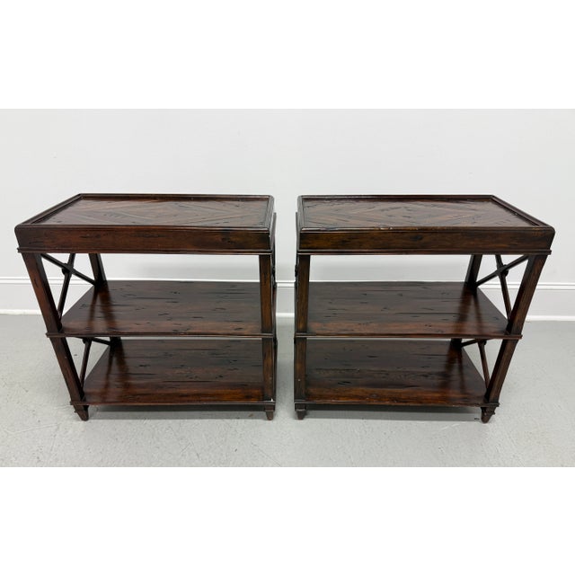 Brown Early 21st Century Distressed Wood Three-Tier End Side Tables - Pair For Sale - Image 8 of 11