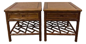 Mid 20th Century Pair of Vintage Chinese Carved Rosewood Night Stand/End Table