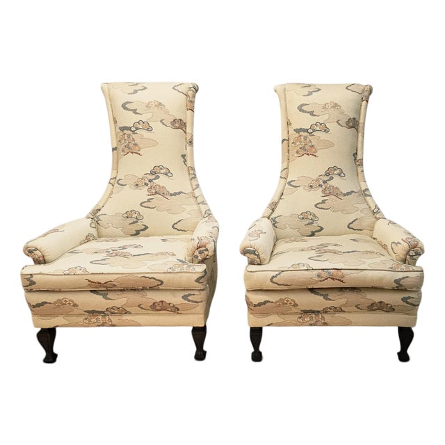 Pair of 1970s Chinoiserie High-Back Throne Chairs, Attributed to Silver Craft For Sale
