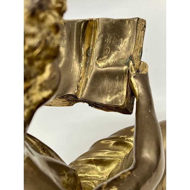 Vintage Maitland-Smith Grecian Reader Sculpture | Heavy Brass/Bronze Patina Figure Holding Book | Neoclassical Library Decor | Made in Thailand For Sale - Image 10 of 10