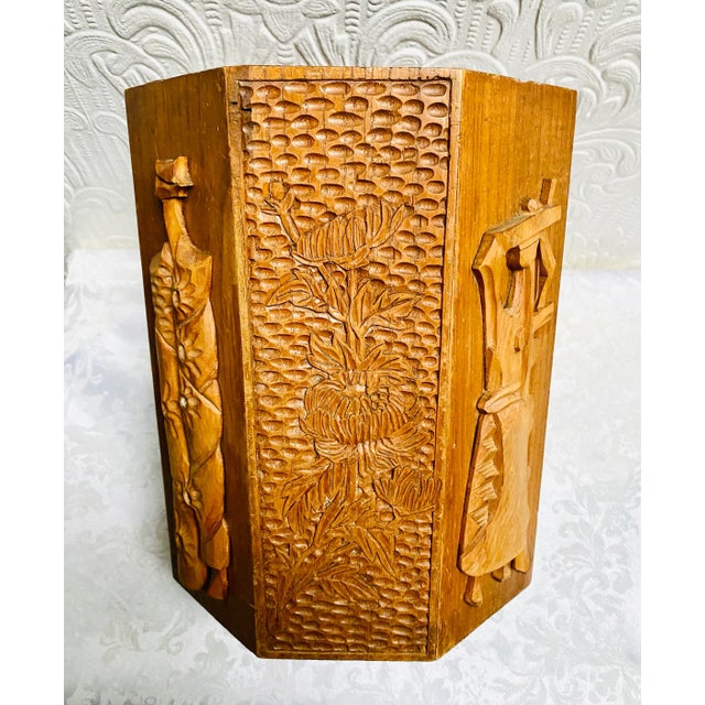 Mid Century Hand Carved Teakwood Wine Holder Ice Bucket For Sale - Image 10 of 13