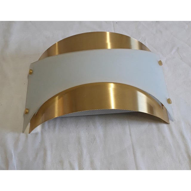 Gold Vintage German Wall Lamp with Gold-Colored Metal Frame and Matte Vaulted Glass from Bankamp, 1990s For Sale - Image 8 of 9