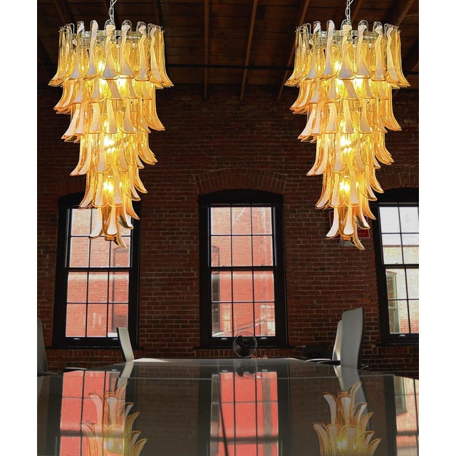 Large Italian Murano Glass Spiral Chandelier with 83 Amber Glass Petals, 1990s For Sale - Image 4 of 13