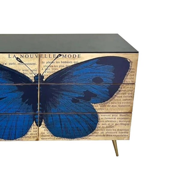Blue Mid Century Art Deco Style Italian Handcrafted Pop Art Six-Drawer Chest Cabinet For Sale - Image 8 of 11