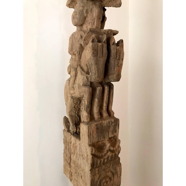 Wood Tall Antique Burmese Carved Architectural Pole on Display Stand Southeast Asia For Sale - Image 7 of 10