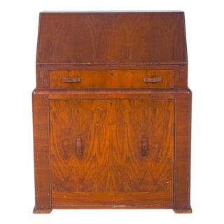 Vintage Art Deco Desk with Bench in Walnut, 1920s For Sale