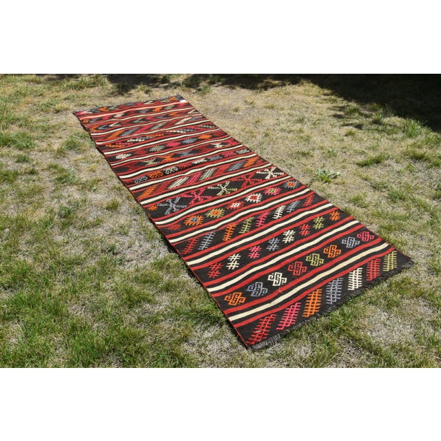 Rustic 1980s Rustic Red Cecim Kilim Runner For Sale - Image 3 of 12