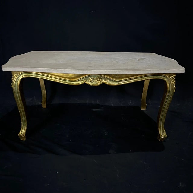 French Louis XV Giltwood Coffee Table With Stone Top For Sale - Image 10 of 11