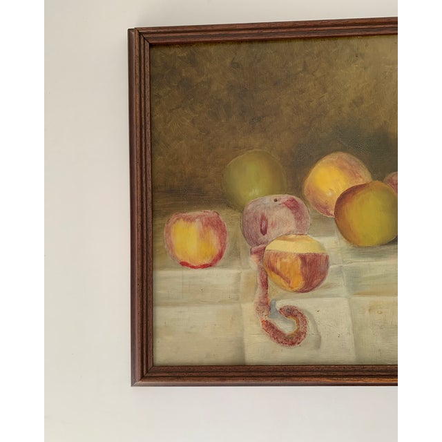 Blue Antique Still Life of Bread and Apples Artist Unknown For Sale - Image 8 of 9