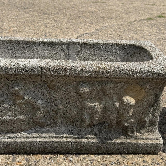 White Vintage Neoclassical Style Concrete Cherub 36" Long Garden Planter Pots - A Pair For Sale - Image 8 of 18