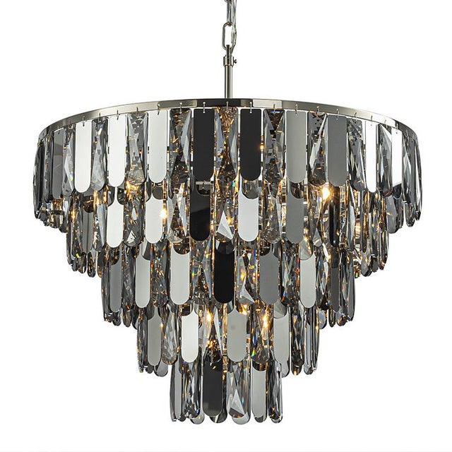 Aloadecor 6-Light Dimmable 5-Tier Smoked Crystal Chandelier 22" Modern Pendant Light Fixture With Polished Nickel Finish and Stainless Steel Accents For Sale In Houston - Image 6 of 6