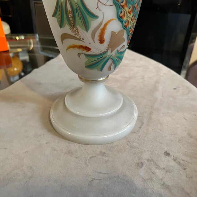 1900 - 1909 Early 1900s Art Nouveau Hand-Painted Opaline Glass Italian Vase For Sale - Image 5 of 12