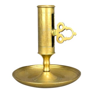 Antique Swedish Solid Brass Push-Up Candlestick Holder For Sale