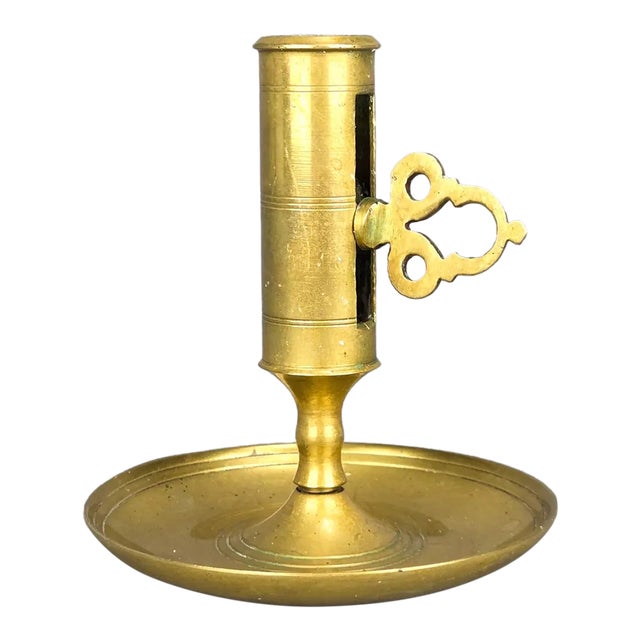Antique Swedish Solid Brass Push-Up Candlestick Holder For Sale