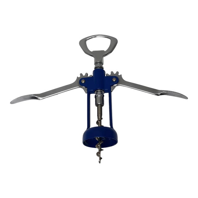 Vintage Blue Silver Italian Corkscrew Bottle Opener For Sale