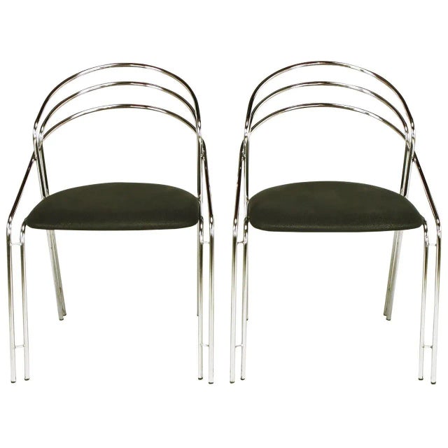 Italian Postmodern Chrome and Black Side Chairs - a Pair For Sale - Image 11 of 11