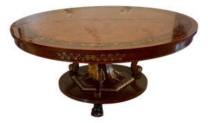 Antique Burr Walnut Marquetry Inlaid Carved Gilded Centre/Dining Table, 1920