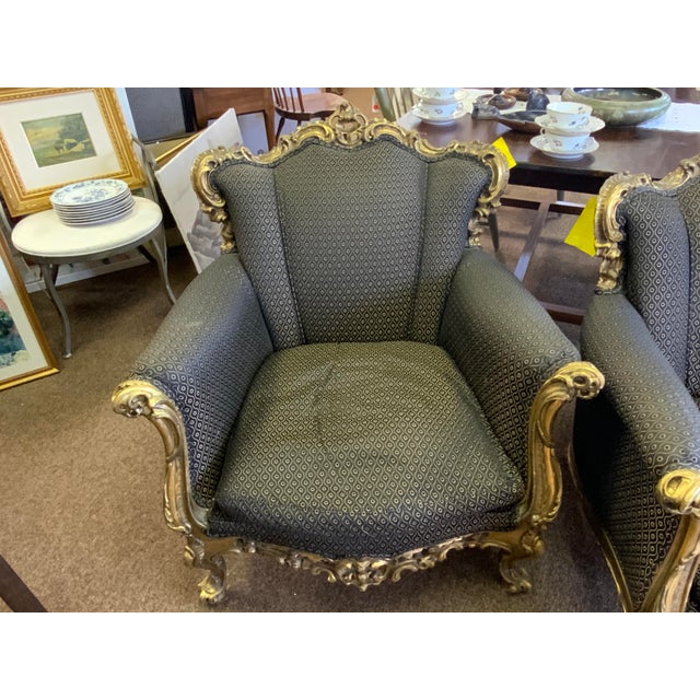 Rococo Circa 1900’s Pair of Carved and Gilt Rococo Bergere Chairs For Sale - Image 3 of 14