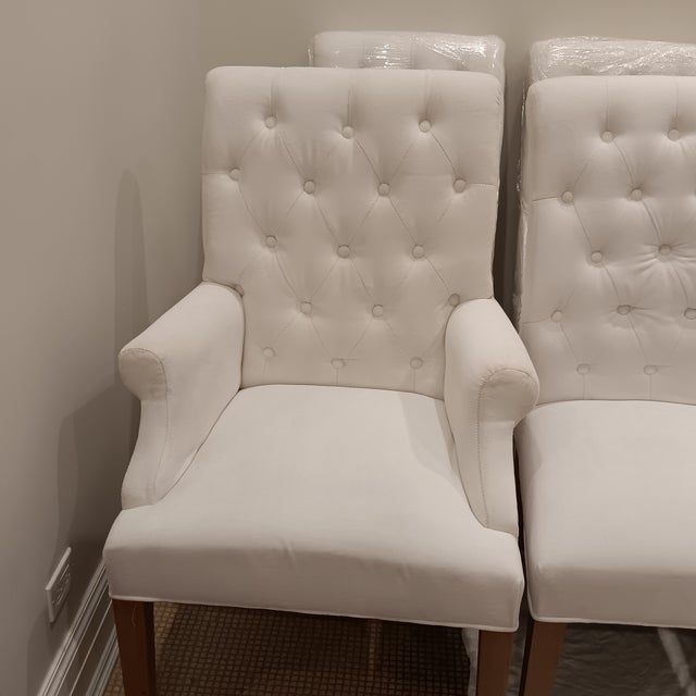 White High Quality Velvet Upholstered High Back and Rolled Top Dining Chairs - Set of 10 For Sale - Image 8 of 18
