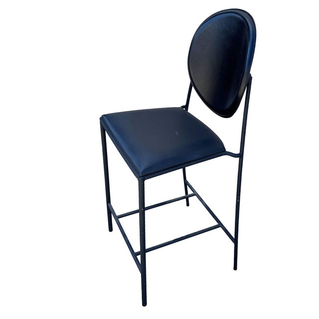 Postmodern 1990s Dakota Jackson Memphis Style "Vik-Ter" Black Leather Barstool For Sale - Image 3 of 8