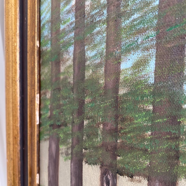 Wood Vintage Folk Art Tranquil Landscape Oil on Canvas Framed Painting For Sale - Image 7 of 12