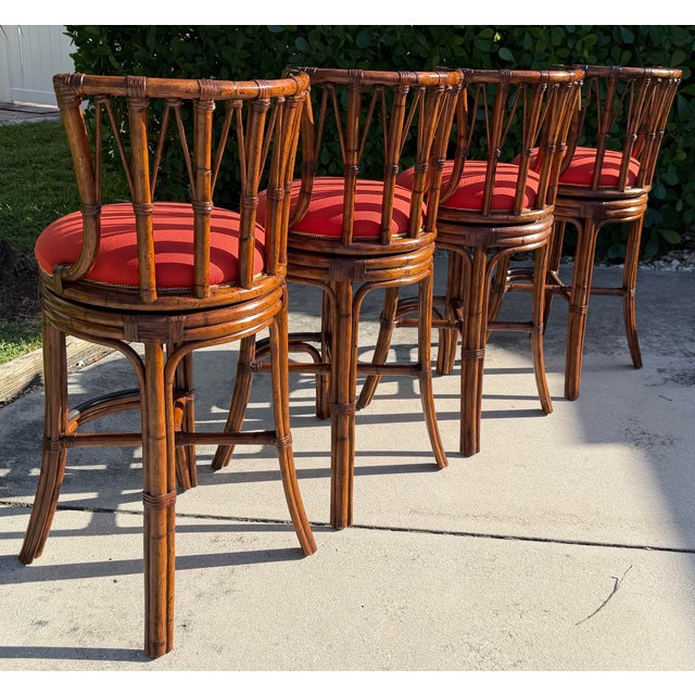 Ornamental & Decorative Materials Tommy Bahama Island Estate Faux Bamboo Swivel Barstools, Set of Four For Sale - Image 7 of 12
