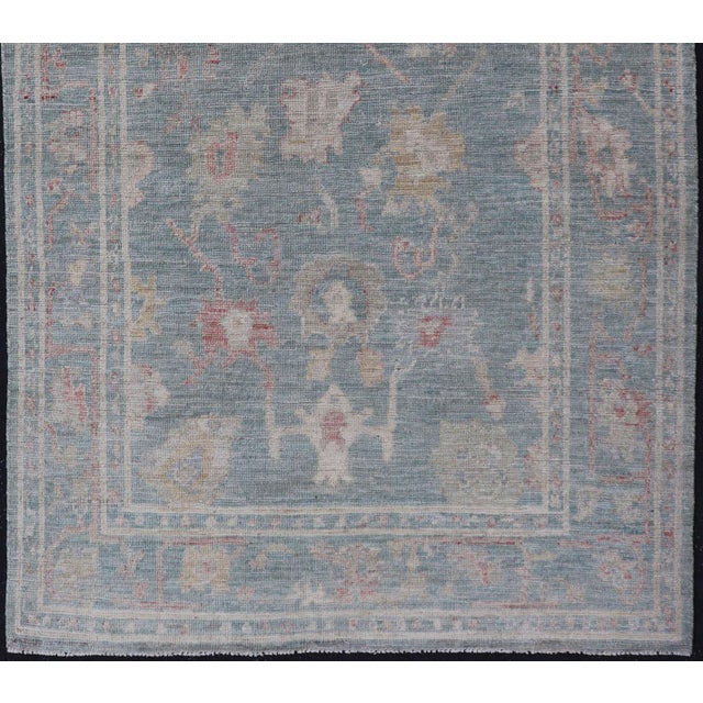 Modern Oushak Rug With a Light Blue-Gray Field by Keivan Woven Arts 3'11"x5'11" For Sale - Image 4 of 9