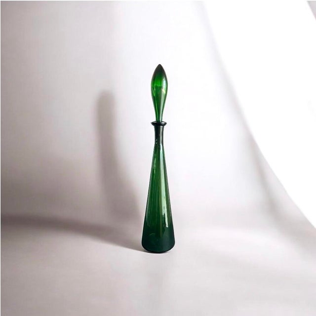 Mid Century Green Italian Art Glass Genie Bottle XL 29" Decanter Made in Italy Attributed to Empoli Fantastic Kelly green...