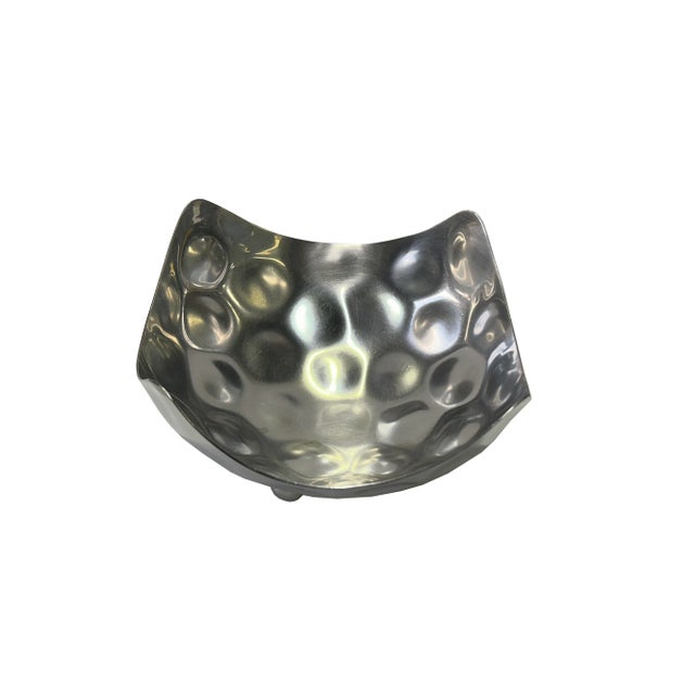 Artistic Hand Punch Marks Stainless Steel Square Display Serving Plate For Sale - Image 4 of 4