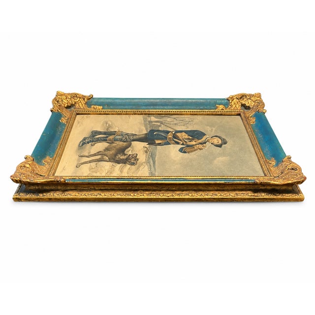 Late 19th Century Late 19th Century French Blue & Gilt Ormolu-Mounted Picture Frame With Hunter Print For Sale - Image 5 of 7