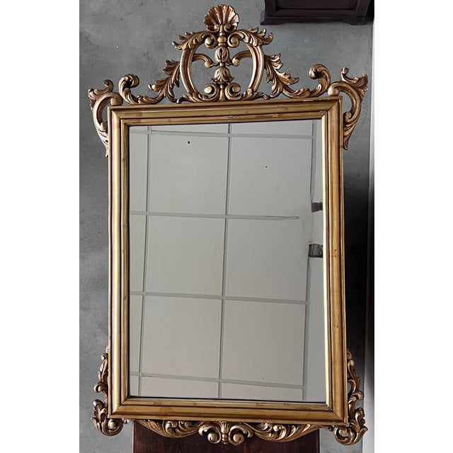 1930s 20th French Empire Period Carved Gilt Wood Rectangular Mirror With Crest For Sale - Image 5 of 10