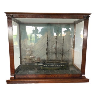 Three-Masted Sailing Ship in Display Case For Sale