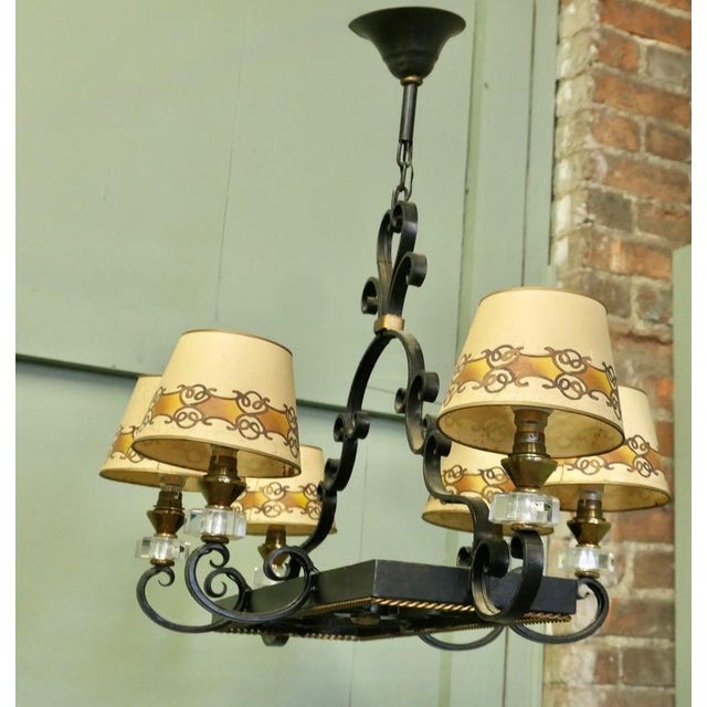 Large French Wrought Iron Country Chandelier, 1960 For Sale - Image 4 of 7