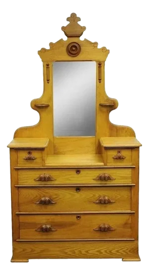 Antique Eastlake Victorian Carved Chestnut Step Down Cottage Dresser W/ Mirror
