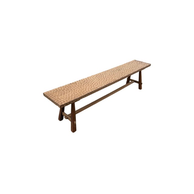 Sculptural Teak Wood Bench Carved Detailing, Modern Organic For Sale - Image 4 of 9