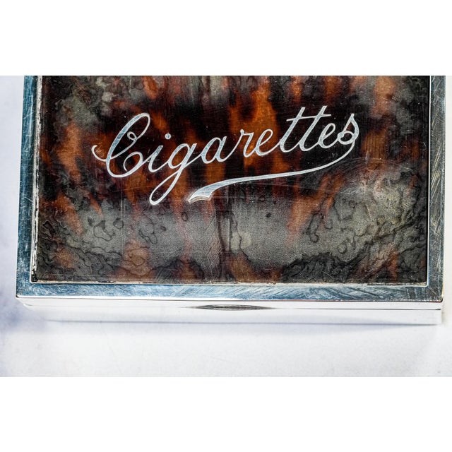 Beautiful Faux Tortoiseshell Antique Sterling Silver Cigarette Box Tobacciana For Sale - Image 4 of 16