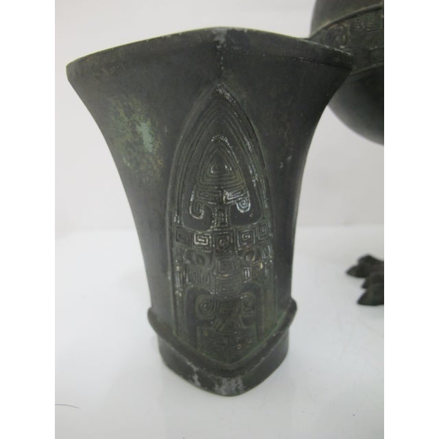 Chinese Phoenix Rooster Zun Shang Style Bronze Ware Ceremonial Wine Vessel Vase For Sale - Image 10 of 18