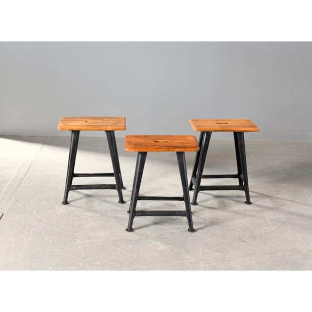 Black Industrial Factory Stools from Rowac, 1920s, Set of 3 For Sale - Image 8 of 17